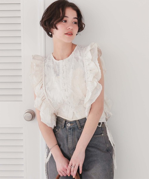 tシャツ 前後2wayジャガードフリルトップス/ジレ レディース titivate tシャツ 前後2wayジャガードフリルトップス/ジレ