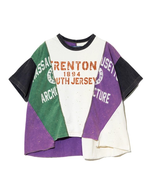 tシャツ CUBE SUGAR/キューブシュガー　トンプキン天竺 ケミカル加工 リメイク風切替Big TEE レディース トンプキン天竺 ケミカル加工 リメイク風 切替 ビッグTシャツ
