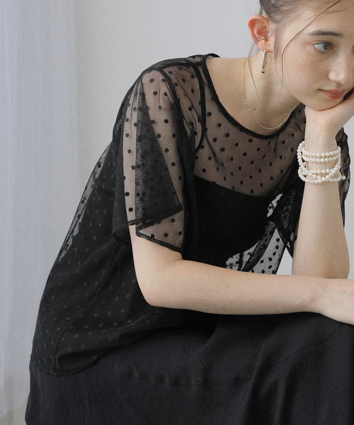 tシャツ 「洗える」ドットチュールプルオーバー レディース