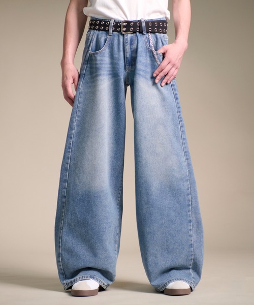 未使用 AMIRI ダブルニー バンダナ ジーンズ ワイドデニムパンツ 30 CALIFORNIA OUTFITTERS ワイドパンツ ジーンズ 7A8 サイド切り替え