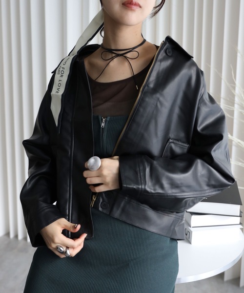 IENA フェイクレザーブルゾン YENNA ブルゾン アウター フェイクレザーブルゾン レディース