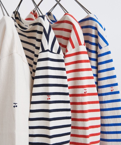 ☆新品☆child woman チェリー刺繍シャツ CHILD WOMAN（チャイルドウーマン） tシャツ 16/2空紡糸ボーダー