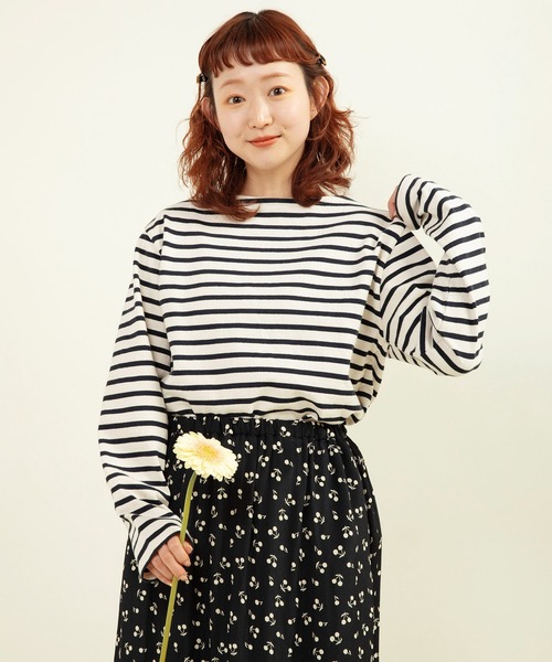☆新品☆child woman チェリー刺繍シャツ CHILD WOMAN（チャイルドウーマン） tシャツ 16/2空紡糸ボーダー