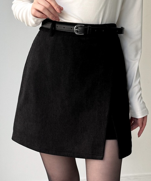 JUNOAH（ジュノア） スカート 裏起毛コーデュロイミニスカート