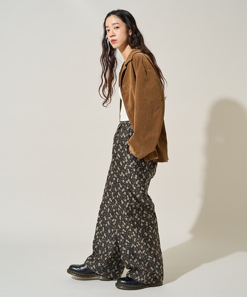 ドゥロワー コバルトフラワージャガードパンツ クロップドパンツ 極美