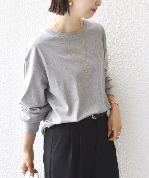 SHIPS tシャツ コットン 天竺 ラウンド ヘム 袖 リブ カットソー