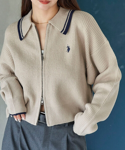 カーディガン U.S. POLO ASSN. × PUBLUX/ユーエスポロアッスン 襟ライン入り ドライバーズニット　限定展開 レディース | PUBLUX