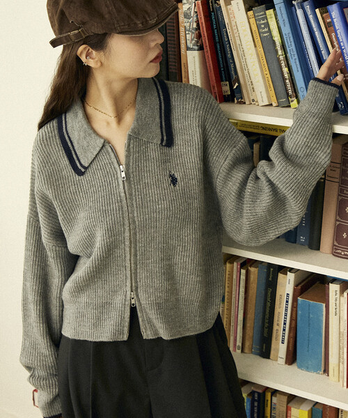 カーディガン U.S. POLO ASSN. × PUBLUX/ユーエスポロアッスン 襟ライン入り ドライバーズニット　限定展開 レディース | PUBLUX | 02