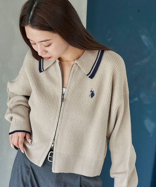カーディガン U.S. POLO ASSN. × PUBLUX/ユーエスポロアッスン 襟ライン入り ドライバーズニット　限定展開 レディース | PUBLUX | 23
