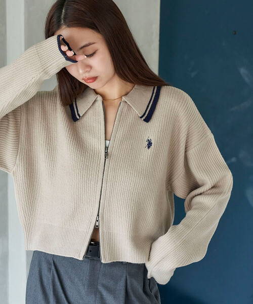 カーディガン U.S. POLO ASSN. × PUBLUX/ユーエスポロアッスン 襟ライン入り ドライバーズニット　限定展開 レディース | PUBLUX | 22
