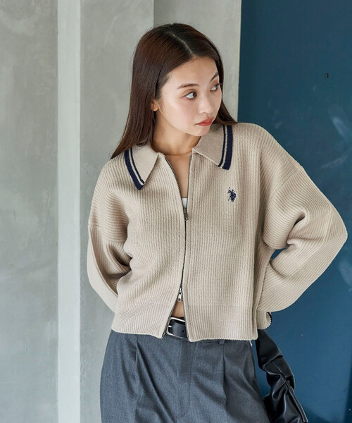 カーディガン U.S. POLO ASSN. × PUBLUX/ユーエスポロアッスン 襟ライン入り ドライバーズニット　限定展開 レディース | PUBLUX | 20