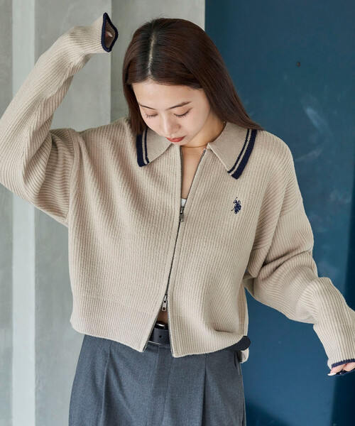カーディガン U.S. POLO ASSN. × PUBLUX/ユーエスポロアッスン 襟ライン入り ドライバーズニット　限定展開 レディース | PUBLUX | 16