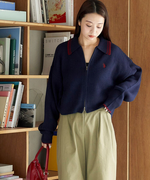 カーディガン U.S. POLO ASSN. × PUBLUX/ユーエスポロアッスン 襟ライン入り ドライバーズニット　限定展開 レディース | PUBLUX | 11