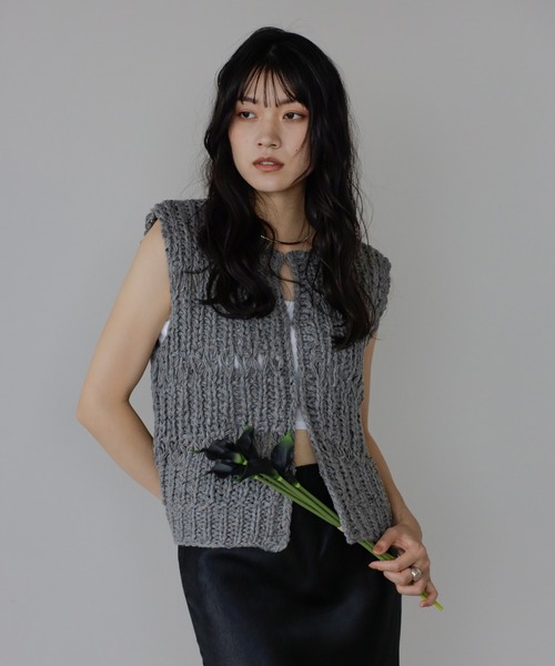 ENC ベスト ジレ mixed yarn hand knit vest / ミックス糸ハンドニット