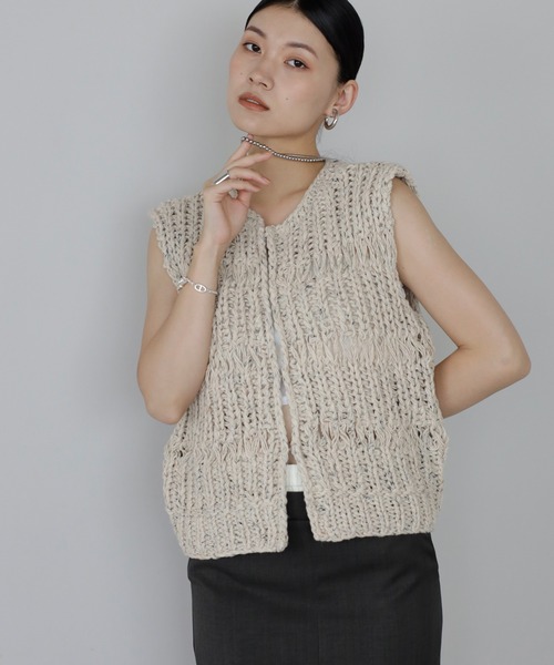 ENC ベスト ジレ mixed yarn hand knit vest / ミックス糸ハンドニット