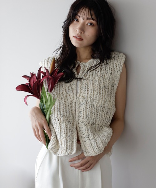 ENC ベスト ジレ mixed yarn hand knit vest / ミックス糸ハンドニット