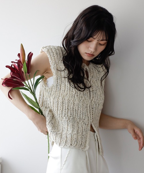ENC ベスト ジレ mixed yarn hand knit vest / ミックス糸ハンドニット
