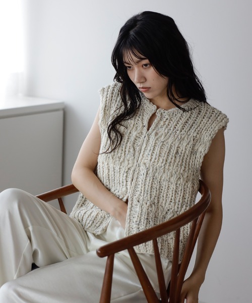 ENC ベスト ジレ mixed yarn hand knit vest / ミックス糸ハンドニット