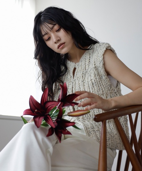 ホワイト ニットベスト　pois ポワ　knit vest 2026SPRING PRE-ORDER】Tweed Knit Vest/ツイードニットベスト（ベスト