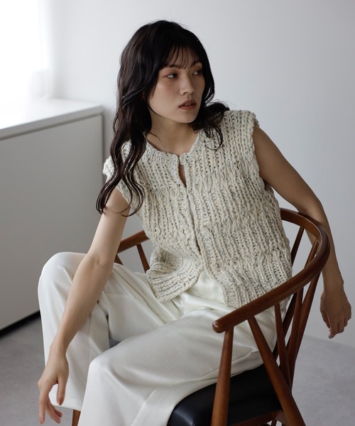 ENC ベスト ジレ mixed yarn hand knit vest / ミックス糸ハンドニット