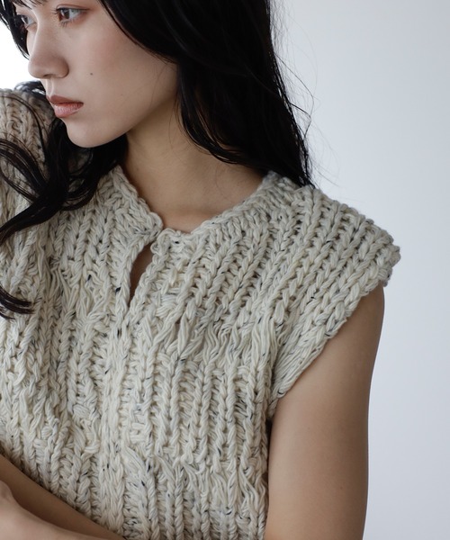 ENC ベスト ジレ mixed yarn hand knit vest / ミックス糸ハンドニット