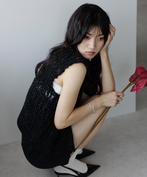 ENC ベスト ジレ mixed yarn hand knit vest / ミックス糸ハンドニット