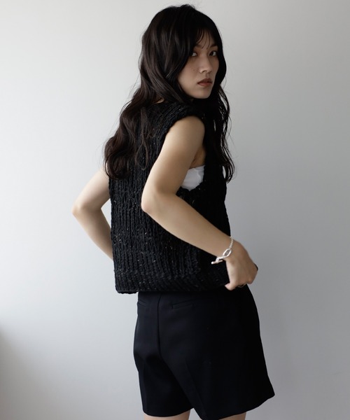 YENN ミックスハンドニットベスト ブラック YENN イエン ミックスハンドニットベスト ブラック YENN イエン