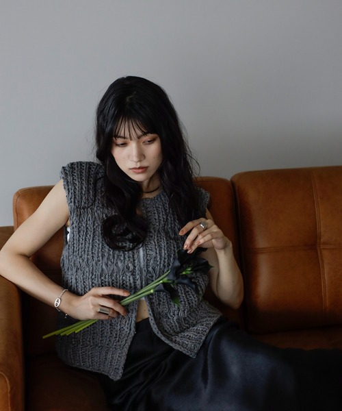 ENC ベスト ジレ mixed yarn hand knit vest / ミックス糸ハンドニット