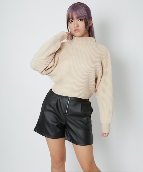 パンツ 「フェイクレザー×フロントジップ」レディース ショートパンツ