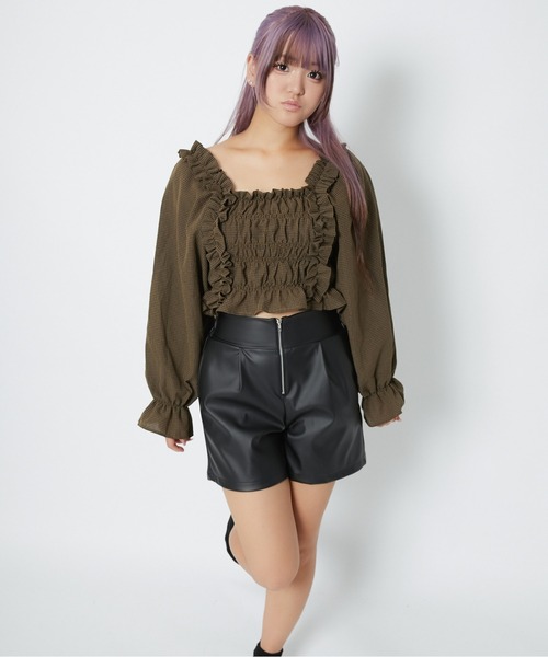 パンツ 「フェイクレザー×フロントジップ」レディース ショートパンツ