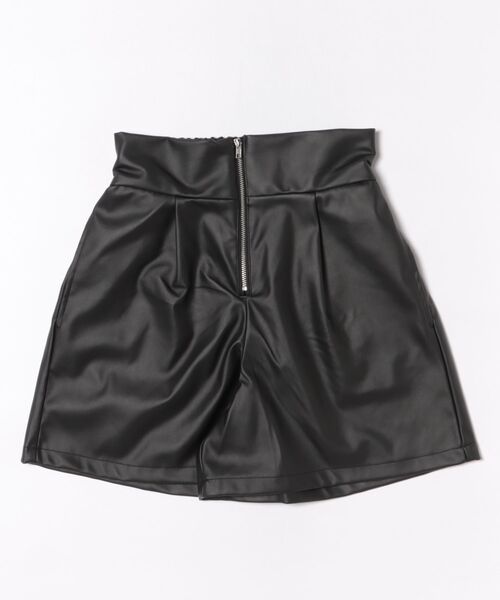 パンツ 「フェイクレザー×フロントジップ」レディース ショートパンツ
