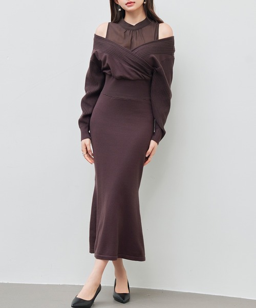 【23日までの限定価格】ニットドッキングカシュクールワンピース SAISON DE PAPILLON ワンピース ドッキングカシュクール