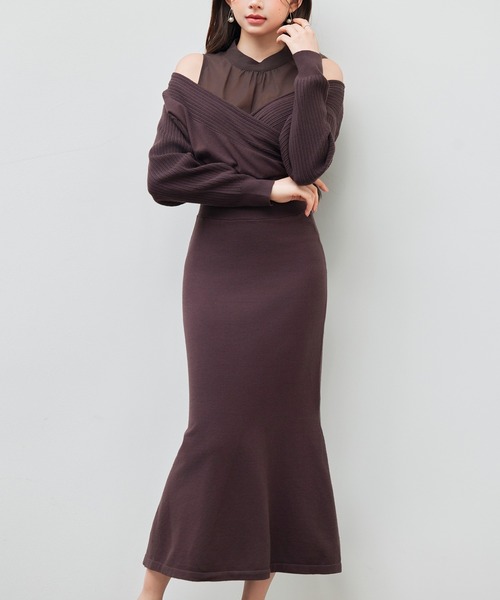 【23日までの限定価格】ニットドッキングカシュクールワンピース FRAY I.D（フレイアイディー）の「ニットドッキングカシュクール