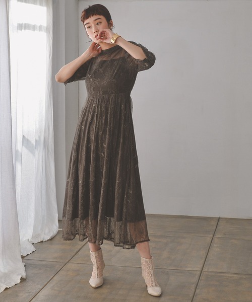 「Kana」 半袖ワンピース M ダークカーキ レディース_画像4