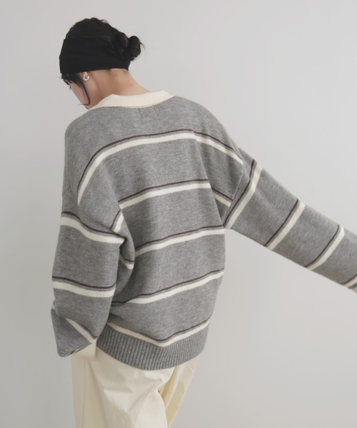 LIAN（リアン） ニット セーター アルパカタッチボーダーポロニット