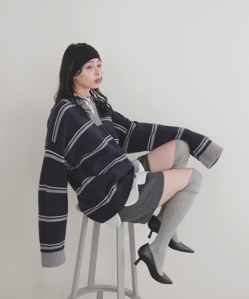 LIAN（リアン） ニット セーター アルパカタッチボーダーポロニット