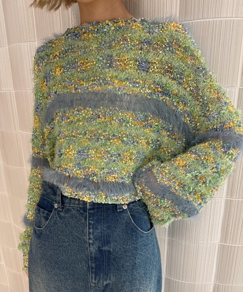 Ameri（アメリ） ニット セーター MIX YARN BORDER KNIT TOP