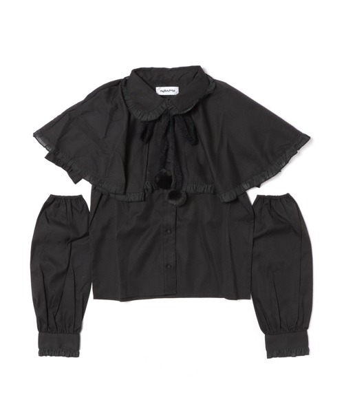 nyan Me みうみお　ぽんぽんけーぷぶらうす的なね【WHITE】 nyanMe ブラウス シャツ ぽんぽんけーぷぶらうす的なね レディース