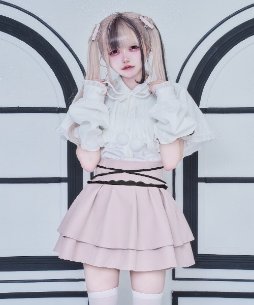 nyanMe ブラウス シャツ ぽんぽんけーぷぶらうす的なね レディース