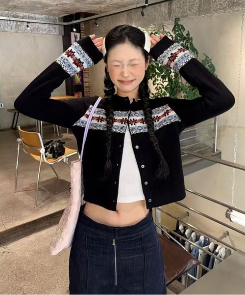 AsheKsha カーディガン 「新作」ケーブル編みニットカーディガン