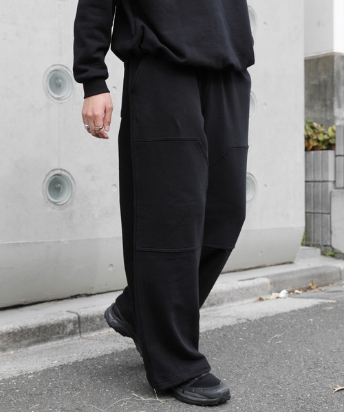 NAKER ワイドパンツ スウェットパンツ ジャージ 裏毛ダブルニーワイド