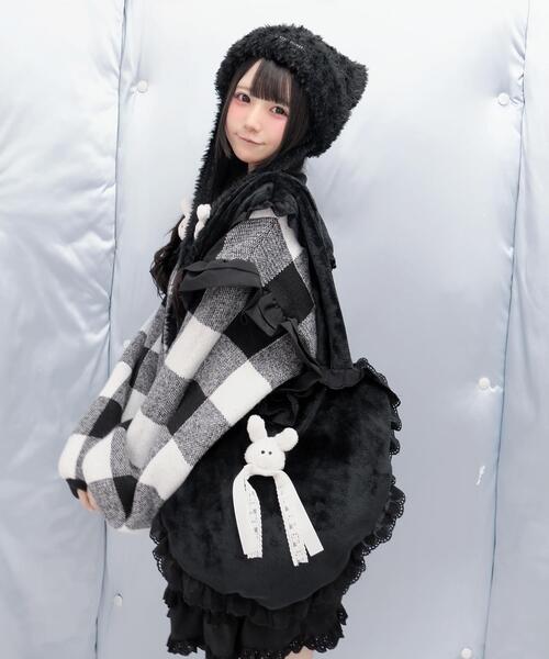 ブラック チェック襟 リボン付き バックのうさぎ達が可愛いジャンパー Whinny トートバッグ Whinny/ゆきうさぎ観覧車 レディース : ZOZOTOWN