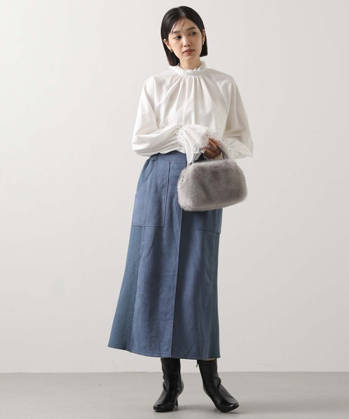 新品！グレディブリリアン　スエード×リブ切替タイトスカート　ブルー Gready Brilliant（グレディブリリアン） スカート スエード×リブ切替