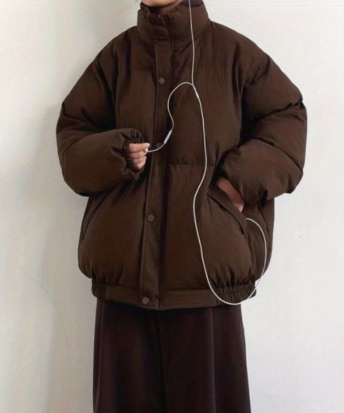 ブラウン中綿アウター ブルゾン KOBE LETTUCE（コウベレタス）の「ビッグリボンスタンドカラー中綿