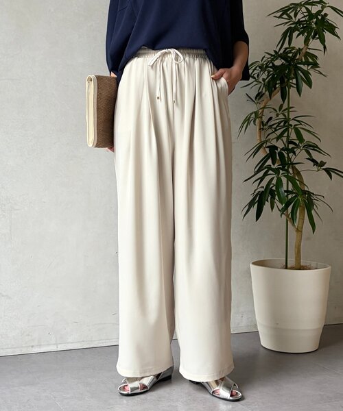 YLEVE イージーパンツ紐付き ベージュ 4 YLEVE / LINEN CANVAS EAZY