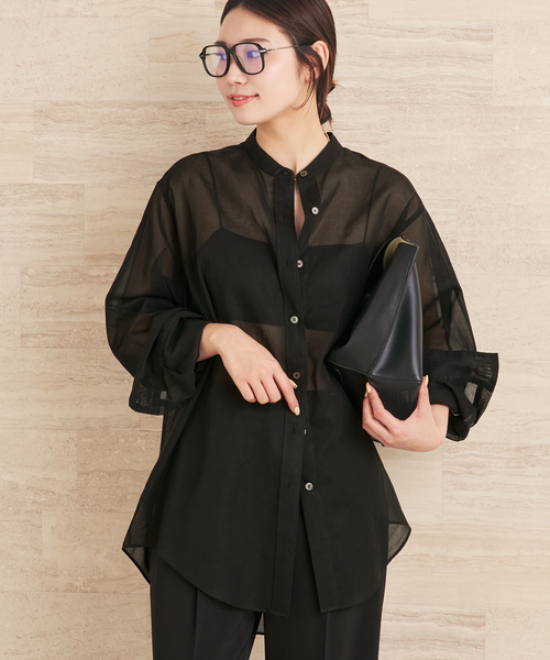 ブラウス シャツ organdy sheer シャツ レディースの画像