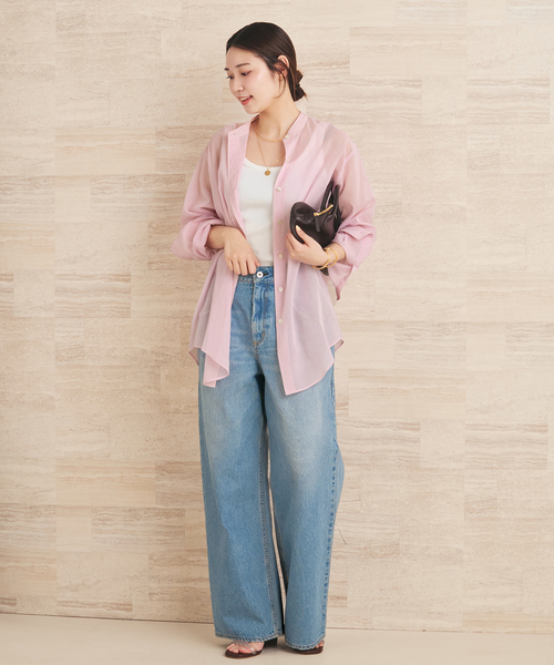 ブラウス シャツ organdy sheer シャツ レディースの画像