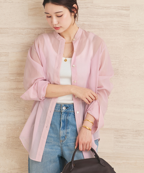 ブラウス シャツ organdy sheer シャツ レディースの画像