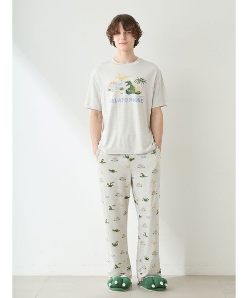 gelato pique  オム　ダイナソー プルオーバー パジャマロングパンツ gelato pique（ジェラートピケ） パジャマ 「HOMME」「接触冷感