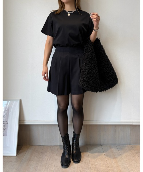 スラックス　ブラックショーツ SETiA スラックス パンツ イージーショートパンツ レディース